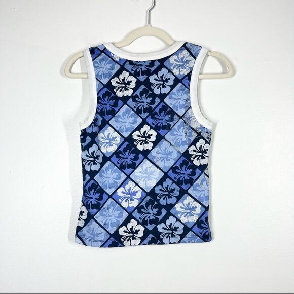 FREE PEOPLE NWT Hibiscus Shrunken Tank Top Coconut Girl Y2K Surf Tee Blue White - Picture 5 of 6
